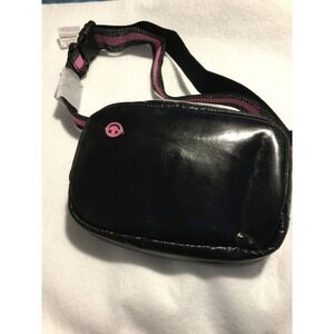 The Childrens Place Black Faux Leather Fanny Pack Pink Smiley Face Belt Bag